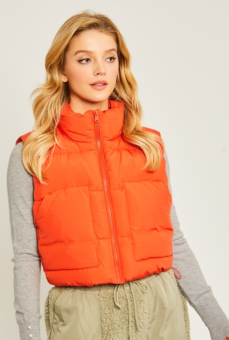 Cropped Puffer Vest W/Pockets