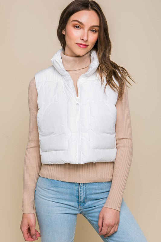 Cropped Puffer Vest W/Pockets