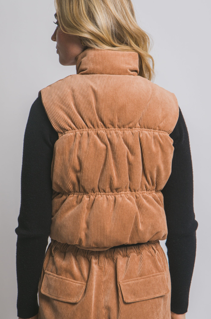 Corduroy Zip Up Puffer Vest