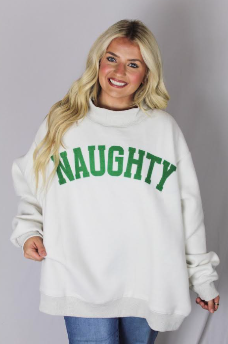 Bucketlist Reversible (GRINCHY/NAUGHTY) Mockneck Sweatshirt (Heather Grey/Green)
