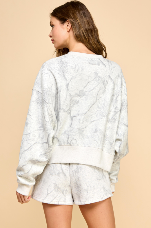 Camouflage Print Drop Shoulder Sweatshirt (Grey)