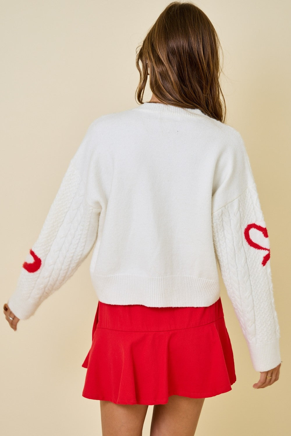 Juniors' Day +Moon Heartline Cardigan Sweater (Off White/Red)