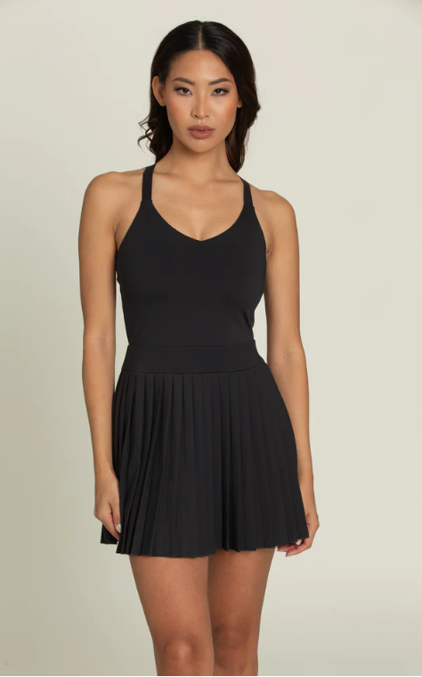 Gold Hinge Back Y Adjustable Pleated Dress (Black)