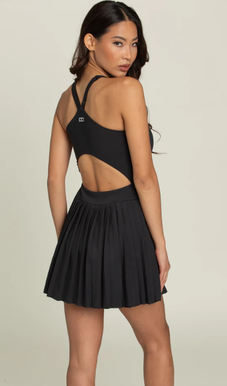 Gold Hinge Back Y Adjustable Pleated Dress (Black)