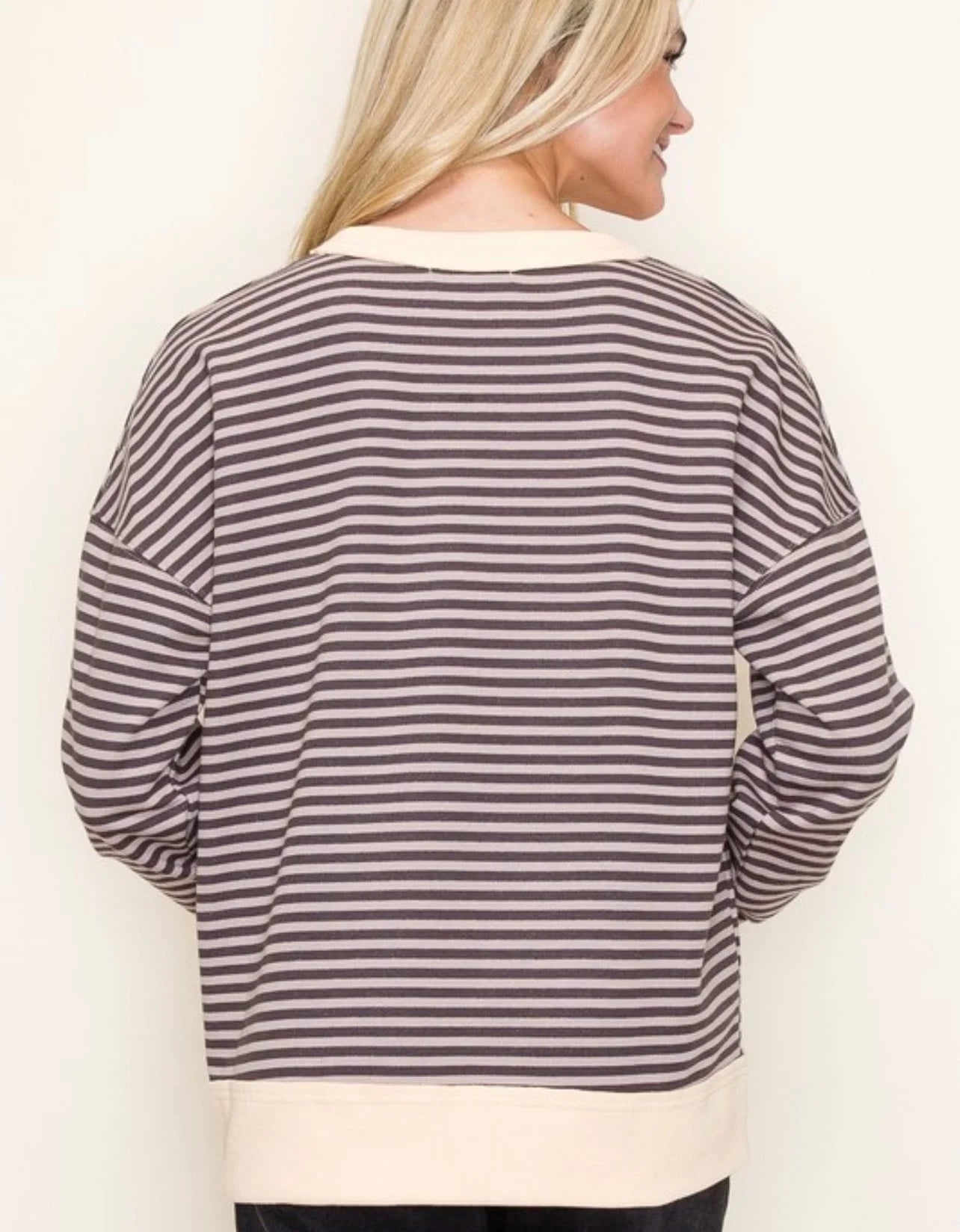 Crew Knit Striped Pullover Top (Otter)