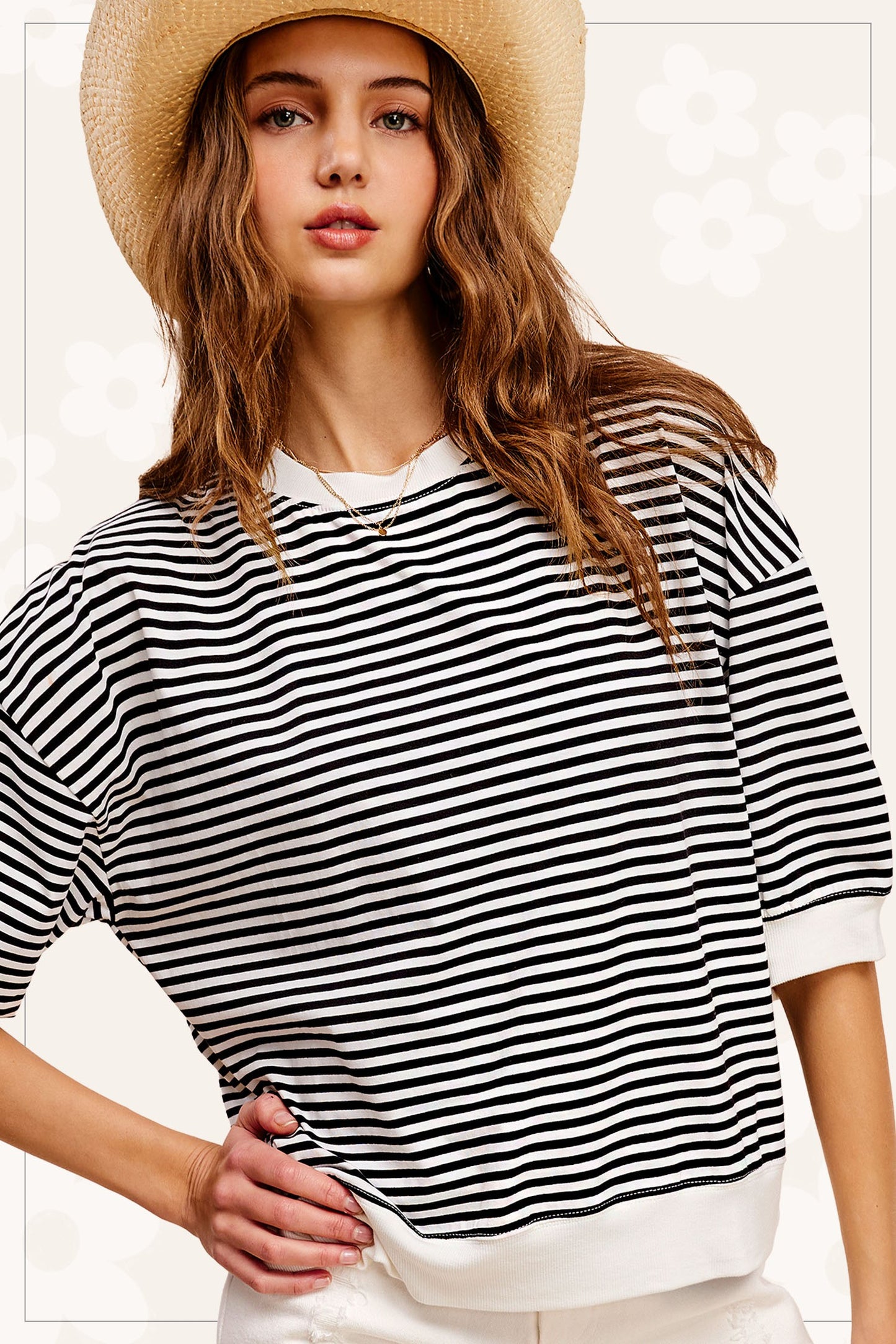 Crew Neck Stripe S/S Top