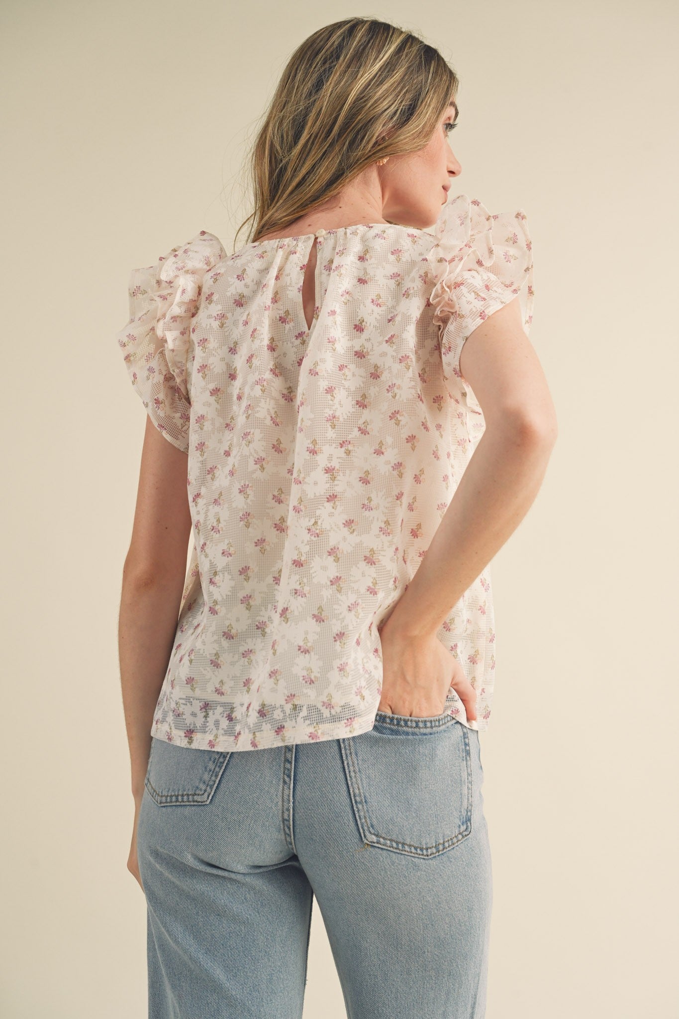 Floral Sheer S/S Top (Berry/Olive/Floral)