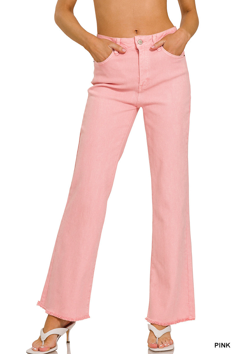 Zenana Wash Fray Hem Jean (Light Pink)