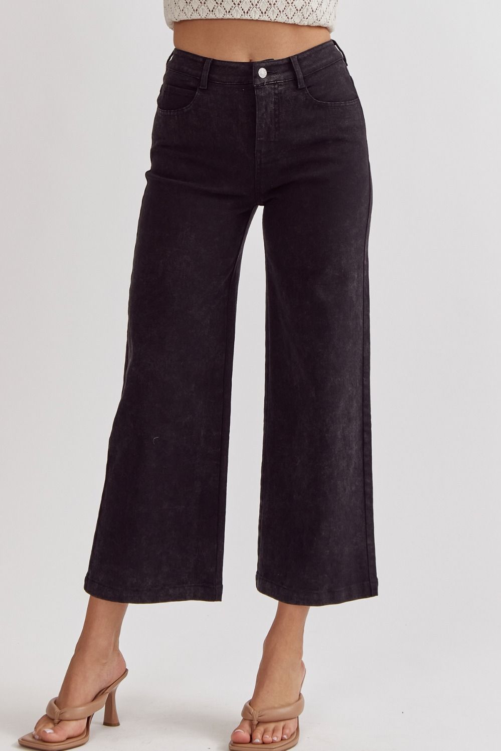 Plus Acid Washed High Waisted Wide Leg Pant