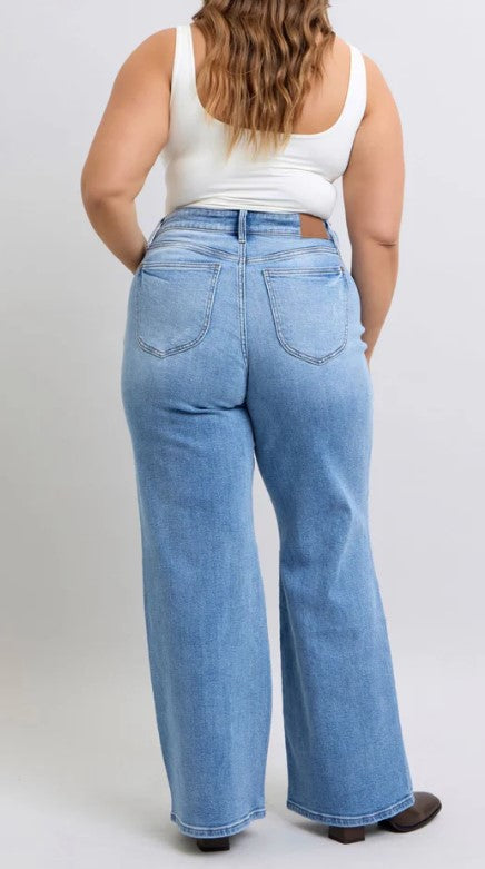 Plus Size Judy Blue High Waist Vintage Washed Retro Wide Leg Jeans