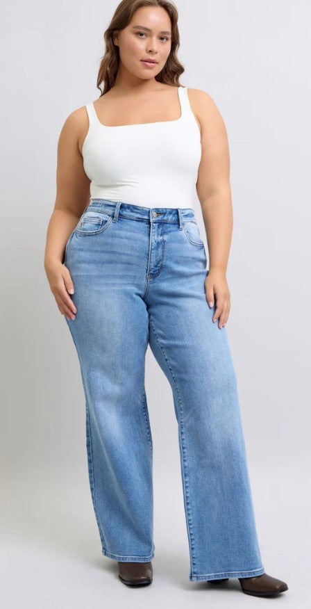 Plus Size Judy Blue High Waist Vintage Washed Retro Wide Leg Jeans