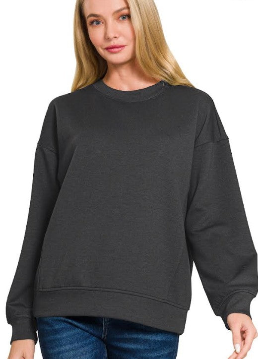 Women's Zenana Scuba Round Neck Sweatshirt (Black)
