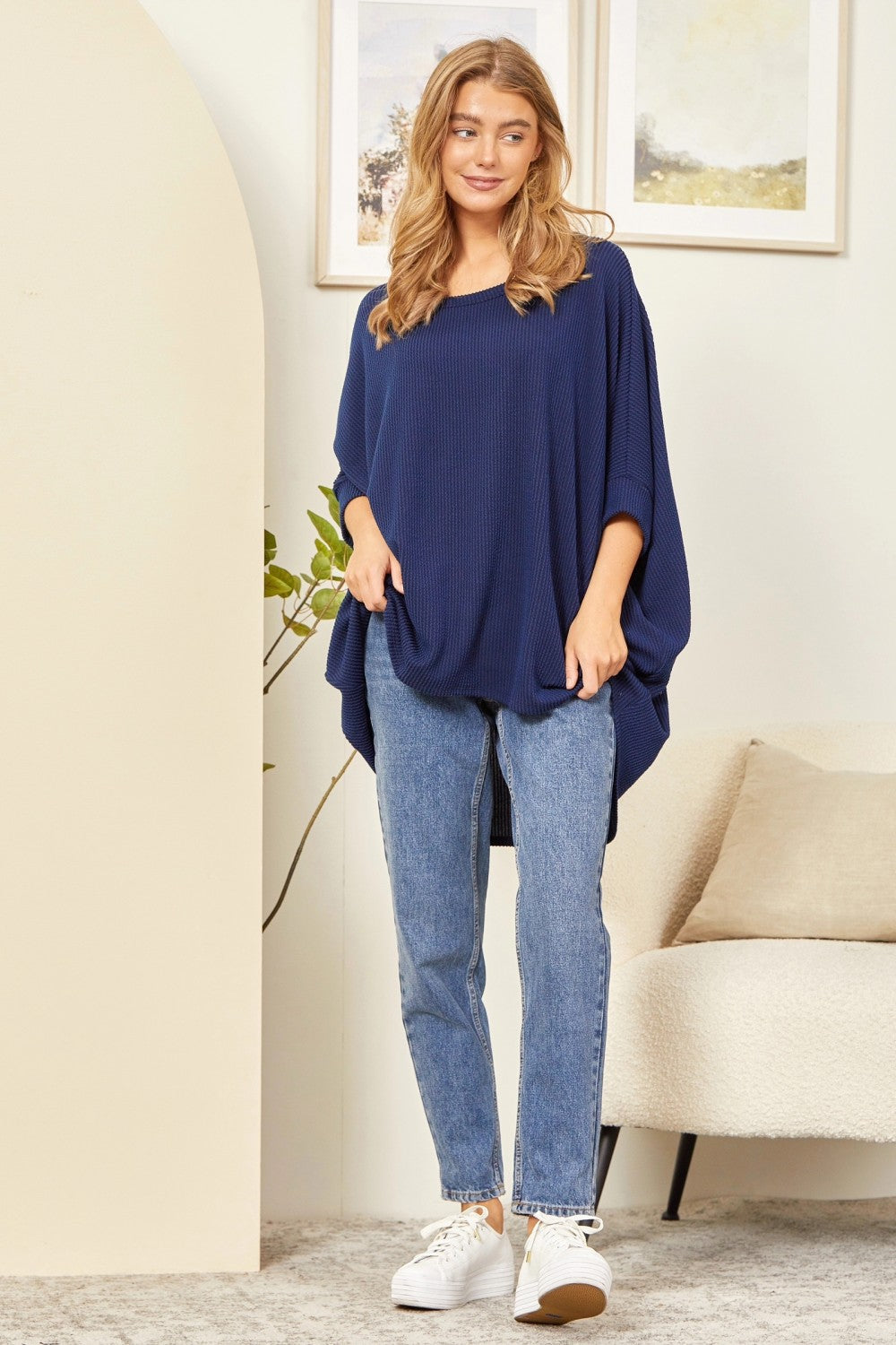 Plus Ladies Curly Rib Poncho Top