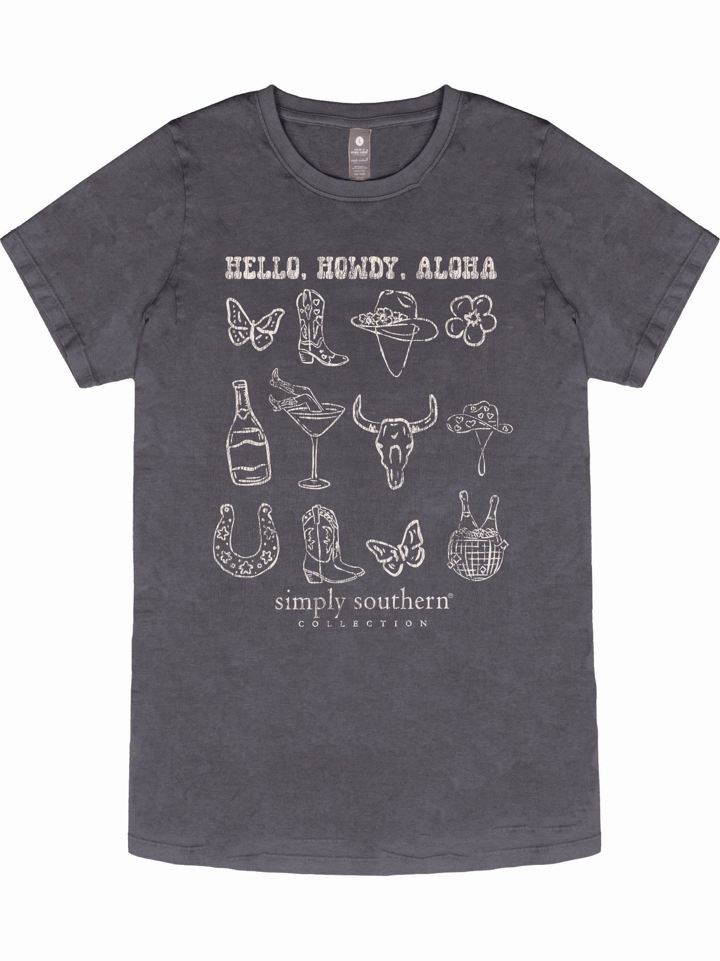 Ladies' Simply Southern Hello Howdy Aloha S/S (Washed Coal)