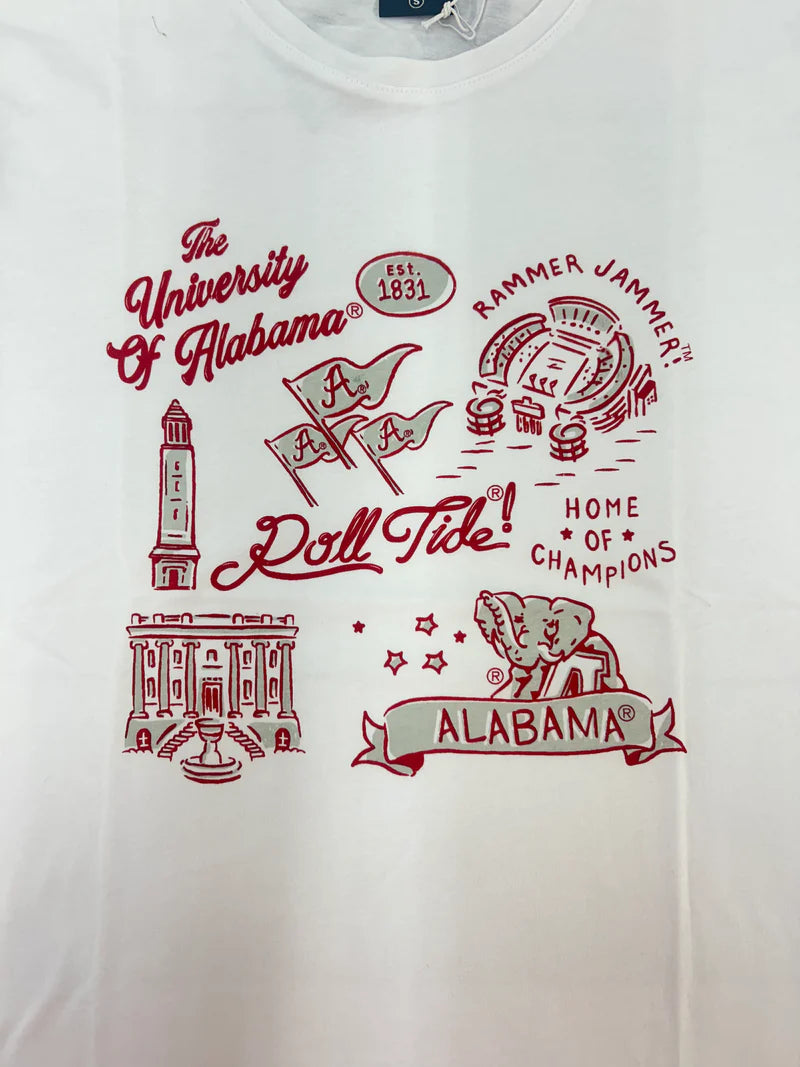 Hype & Vice Alabama Classic Vintage Icon Logo S/S Tee (White_