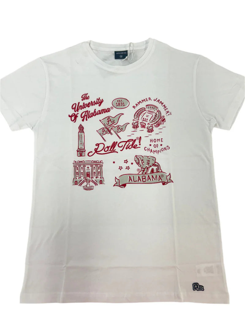 Hype & Vice Alabama Classic Vintage Icon Logo S/S Tee (White_