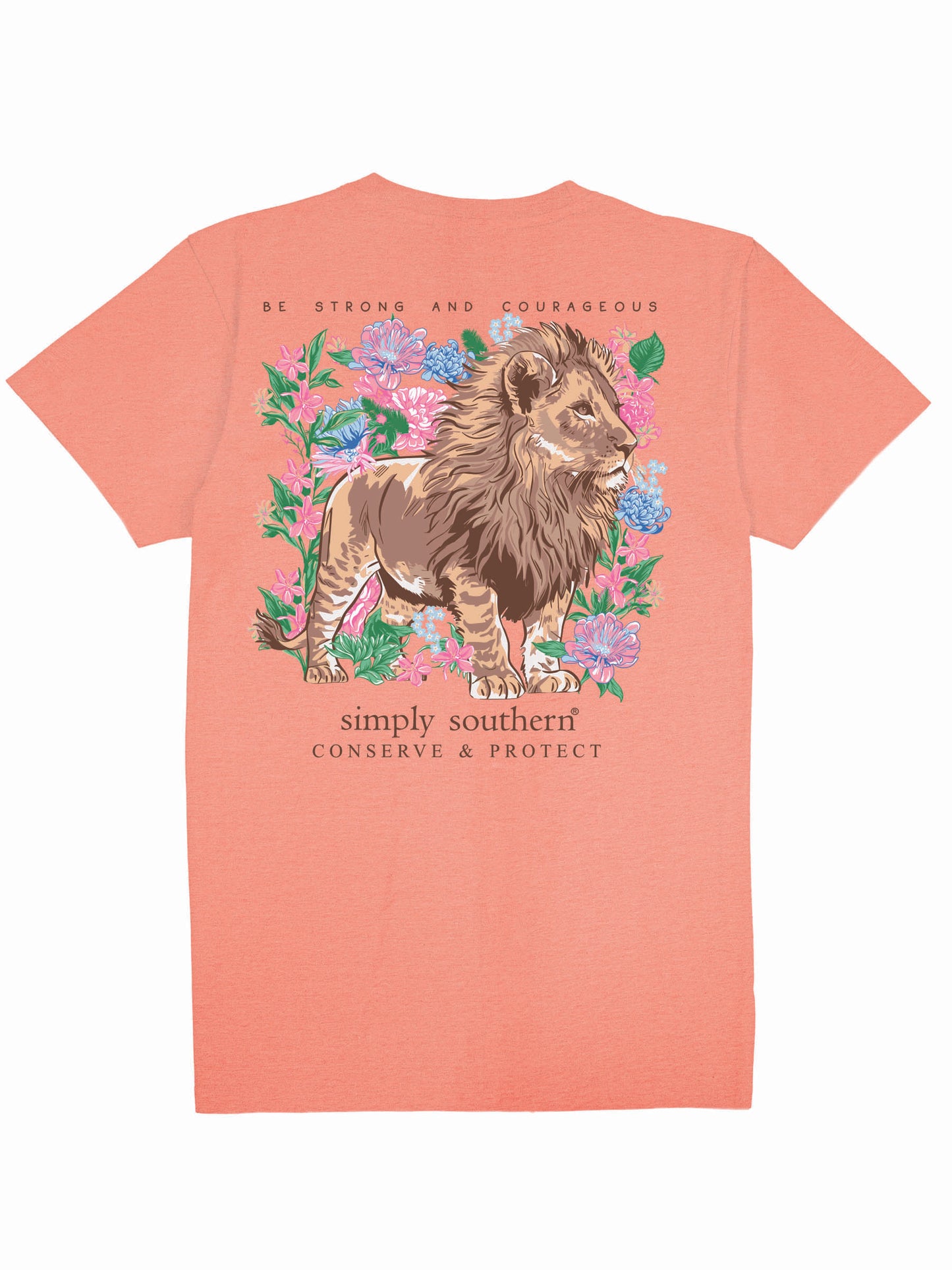 Ladies' Simply Southern Lion Tracker Be Strong And Courageous S/S (Peach)