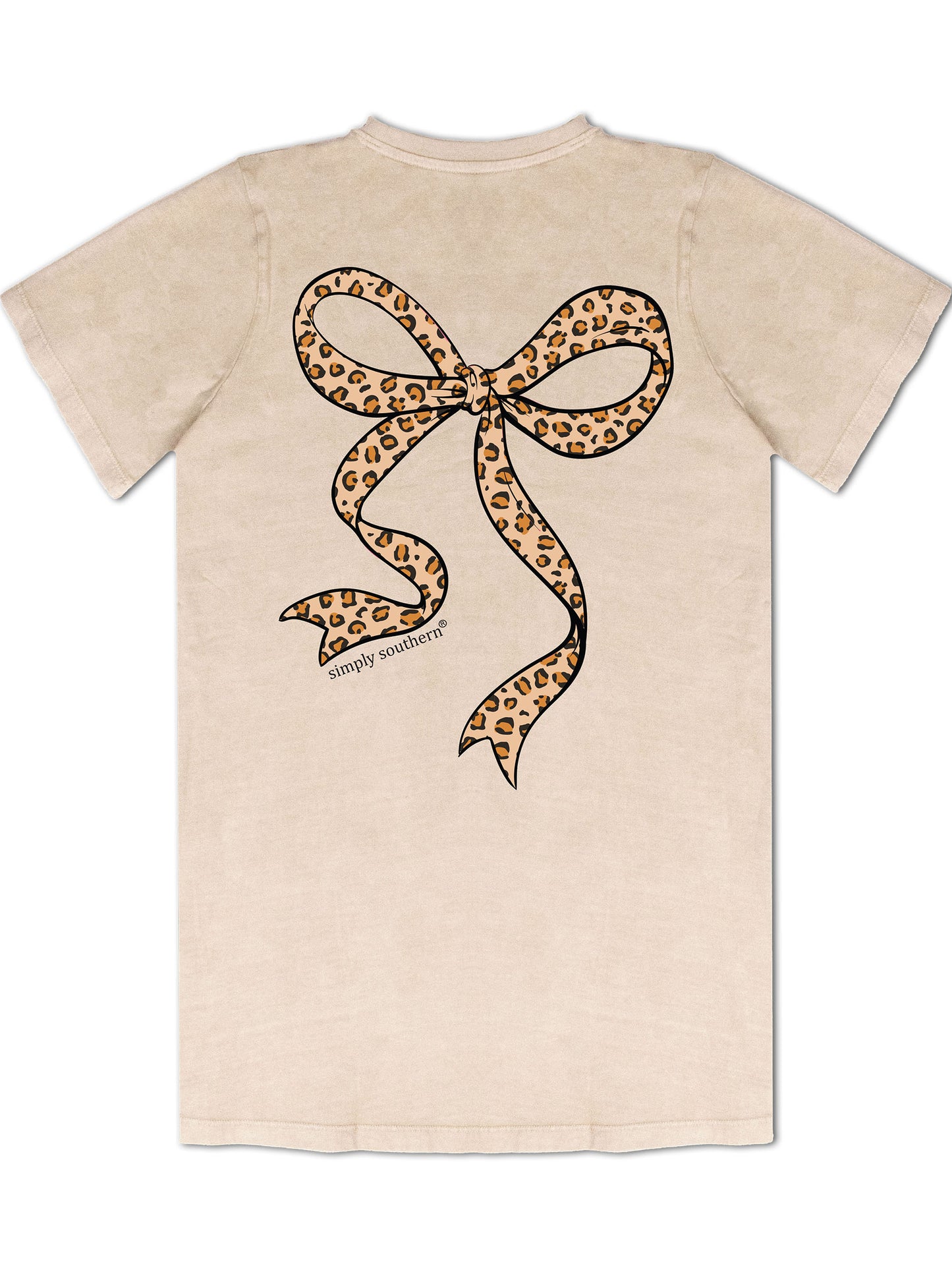 Ladies' Simply Southern Leopard Bow S/S (Washed Ecru)