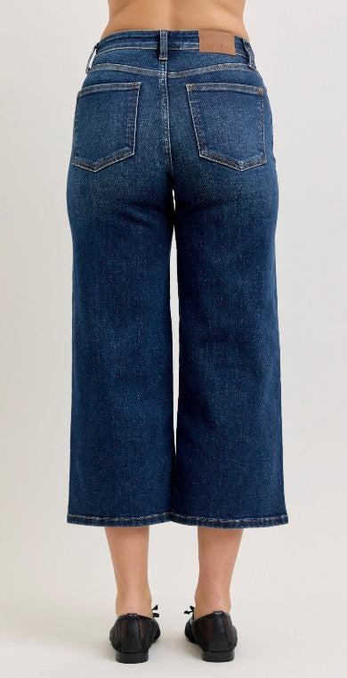 Ladies' Judy Blue HW Ankle Wide Stretch Denim Jeans (Dark Wash)