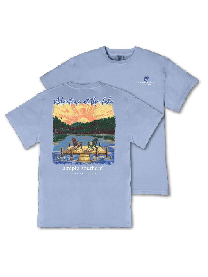 Ladies' Simply Southern Mineral Wash Meet Me At The Lake SS (Faded Blue)