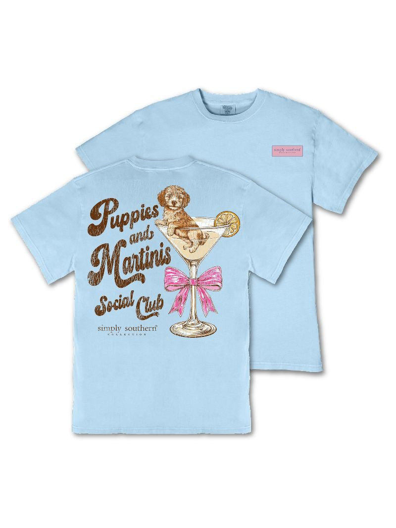 Ladies' Simply Southern Mineral Wash Puppies And Martinis S/S (Glacier)