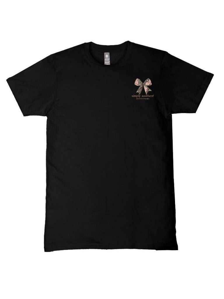 Ladies' Simply Southern Camo Deer Silhouetted Bows SS (Black)