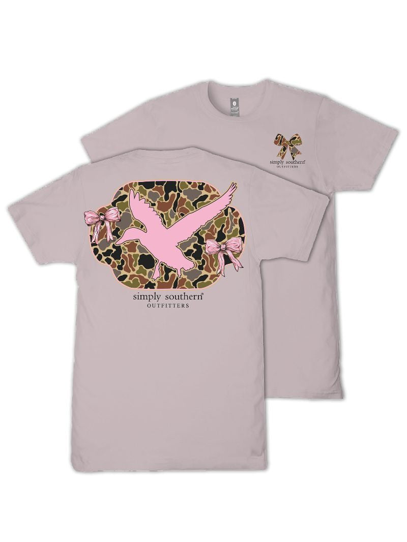 Ladies' Simply Southern Duck Silhouetted Camo Bow SS (Driftwood)