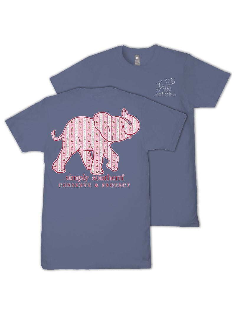 Ladies' Simply Southern Tracker Cherry Stripe Elephant S/S (Denim)