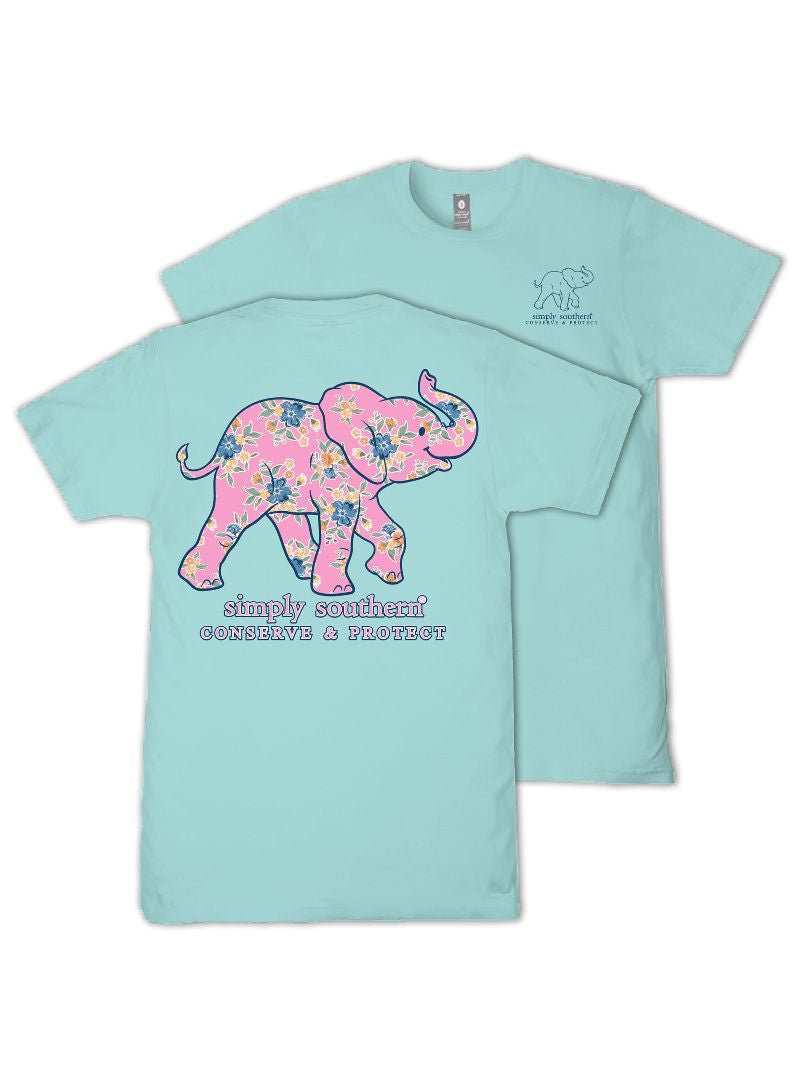Ladies' Simply Southern Tracker Floral Elephant SS (Aqua)