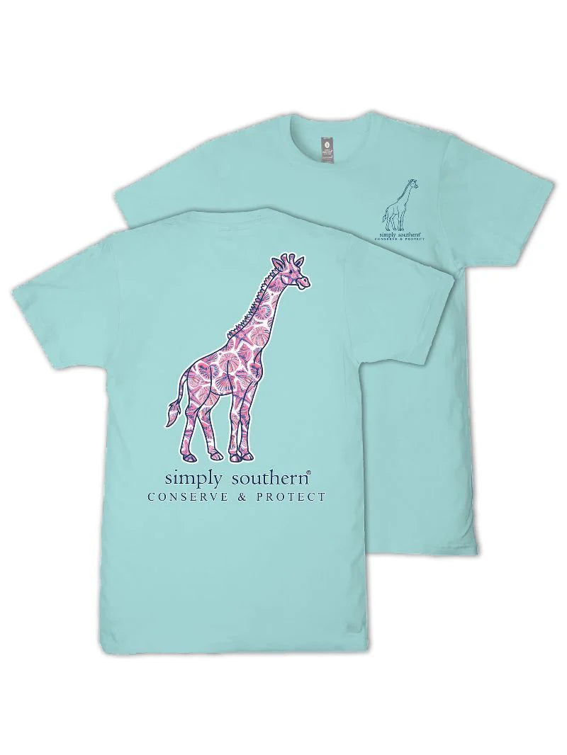 Ladies' Simply Southern Tracker Shell Giraffe SS (Aqua)