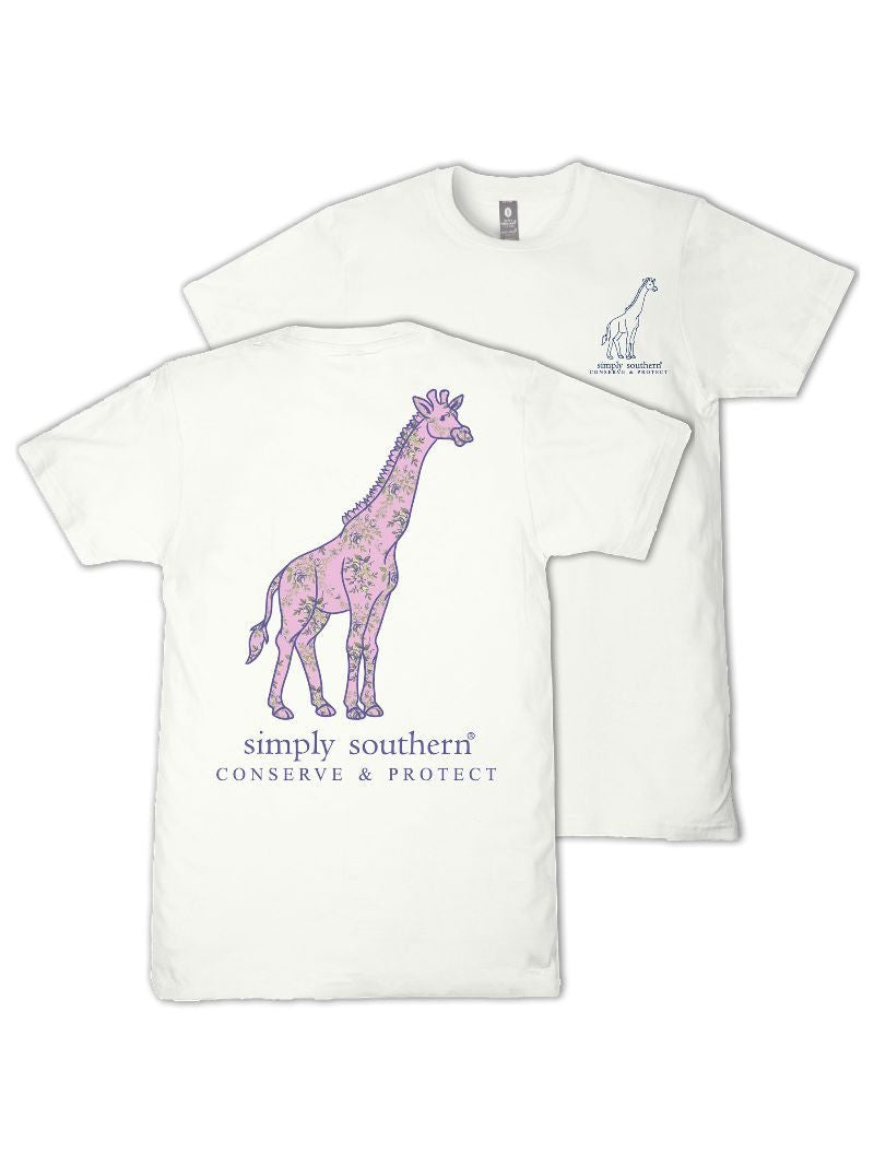 Ladies' Simply Southern Tracker Floral Giraffe S/S (Oyster)