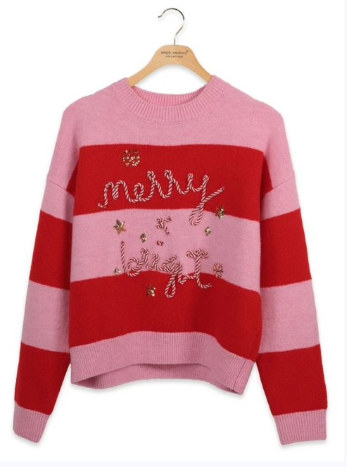 Simply Southern The Holiday Stripe Sweater (Red/Pink)