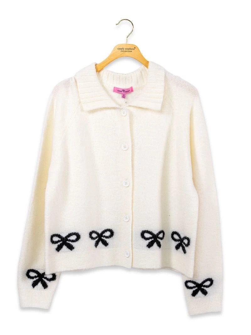 Ladies' Simply Southern Bow Cardigan (White)