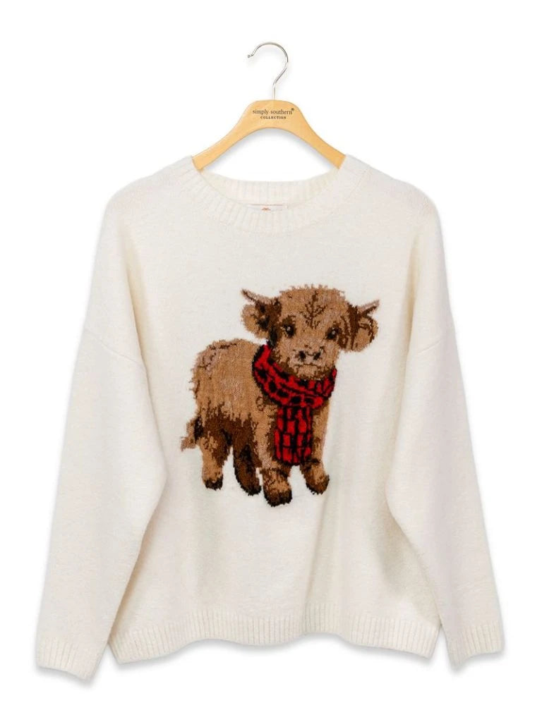 Ladies' Simply Southern Cow Sweater (White)