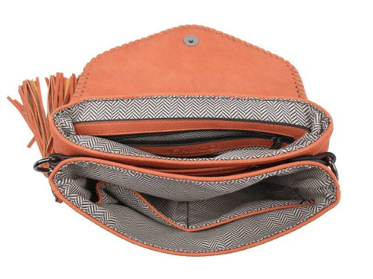 Solane Flapover Crossbody W/Tassel (Leopard Mustard)