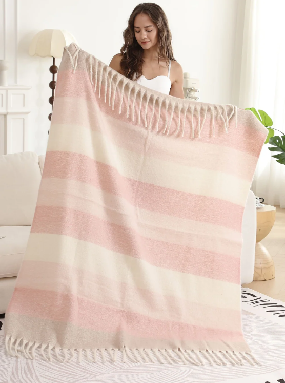 JTC Wholesale Striped Pattern Throw Blanket W/Fringe (50" x 60")