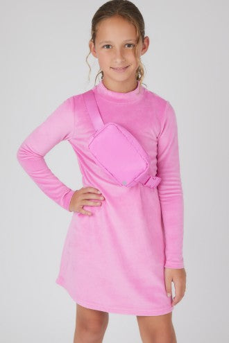 Girls 90 Degree Velour Dress W/Belt Bag