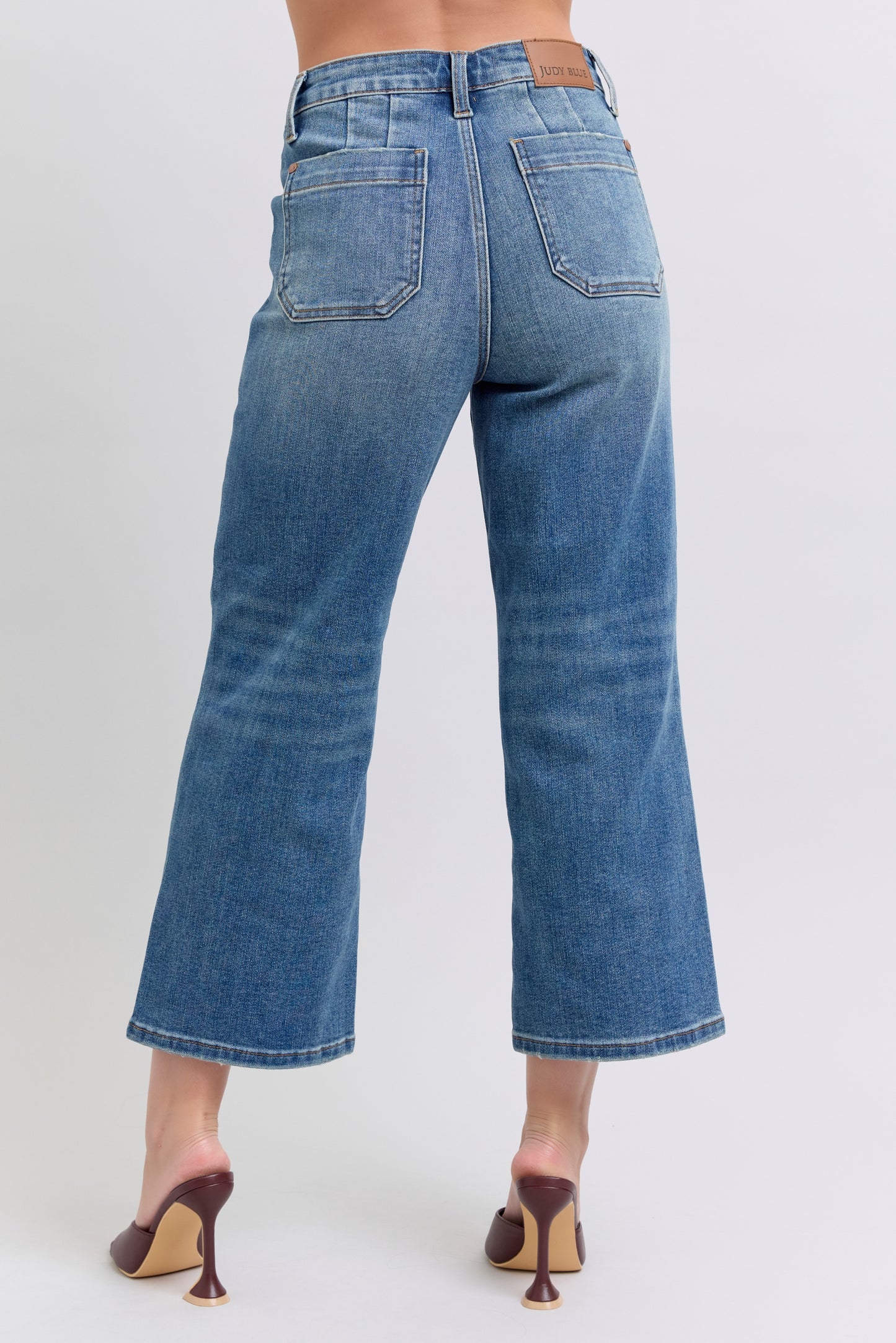Judy Blue High Waisted Cropped Wide Denim W/Utility Pockets