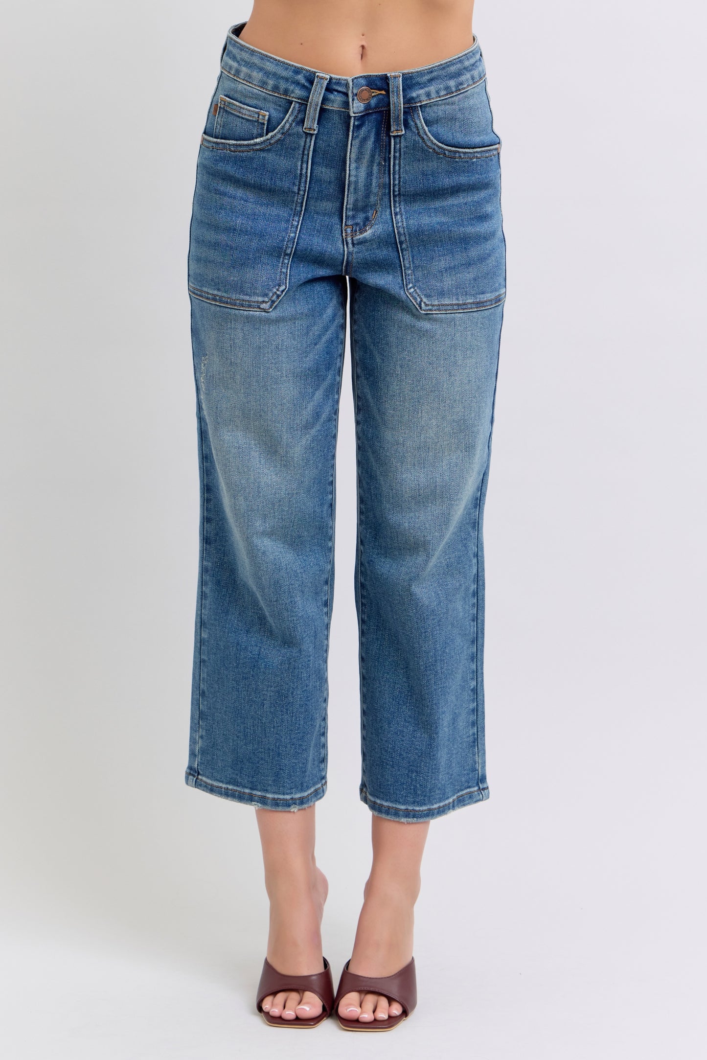 Judy Blue High Waisted Cropped Wide Denim W/Utility Pockets