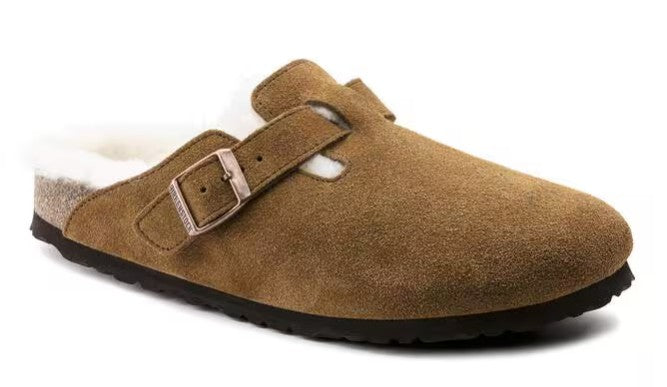 Birkenstock (Unisex) Boston Shearling Suede Leather (Mink)