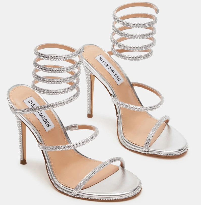 Steve Madden EXOTICA Strappy Rhinestone Strappy Sandal Silver