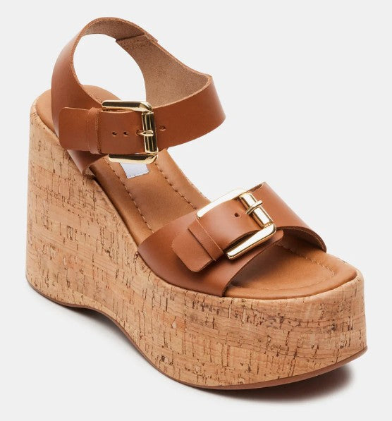 Steve Madden River Platform Wedge Sandal (Cognac Leather)