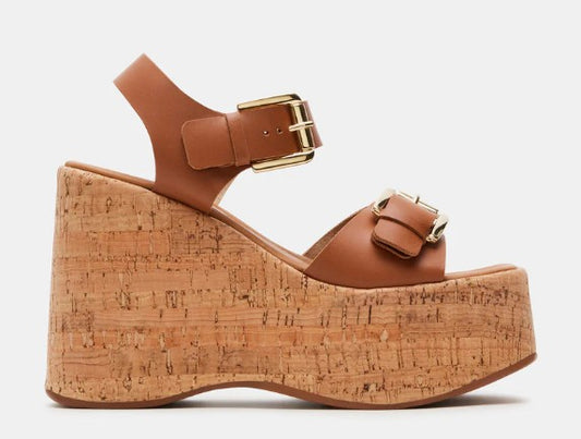Steve Madden River Platform Wedge Sandal (Cognac Leather)
