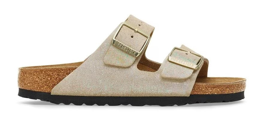 Women's Birkenstock Arizona Suede Leather-Shimmering Taupe (Narrow Width)