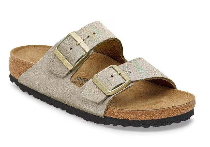 Women's Birkenstock Arizona Suede Leather-Shimmering Taupe (Narrow Width)
