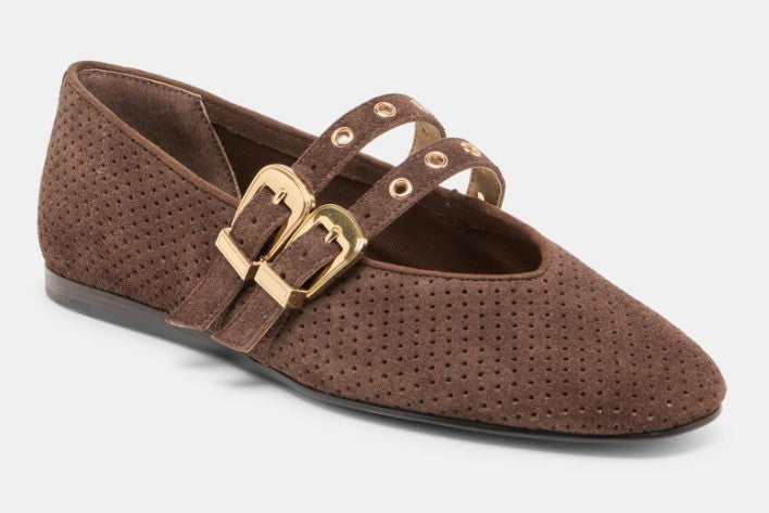 Dolce Vita Baylee Grommet Ballet Flats (Dark Brown Perforated Suede)