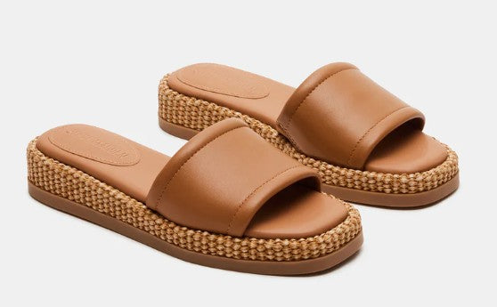 Steve Madden Boardwalk Raffia Flatform Sandal (Tan Leather)