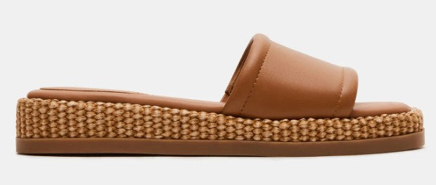 Steve Madden Boardwalk Raffia Flatform Sandal (Tan Leather)
