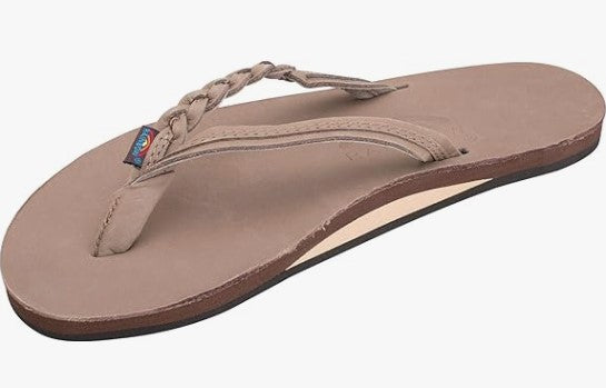 Ladies Flirty Braidy-Single Layer Premier Leather 1/2" Narrow Strap W/Braid Sandal (Dark Brown)