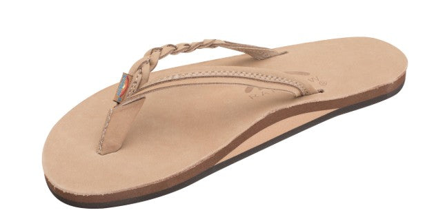 Ladies Flirty Braidy-Single Layer Premier Leather 1/2" Narrow Strap W/Braid Sandal (Sierra Brown)